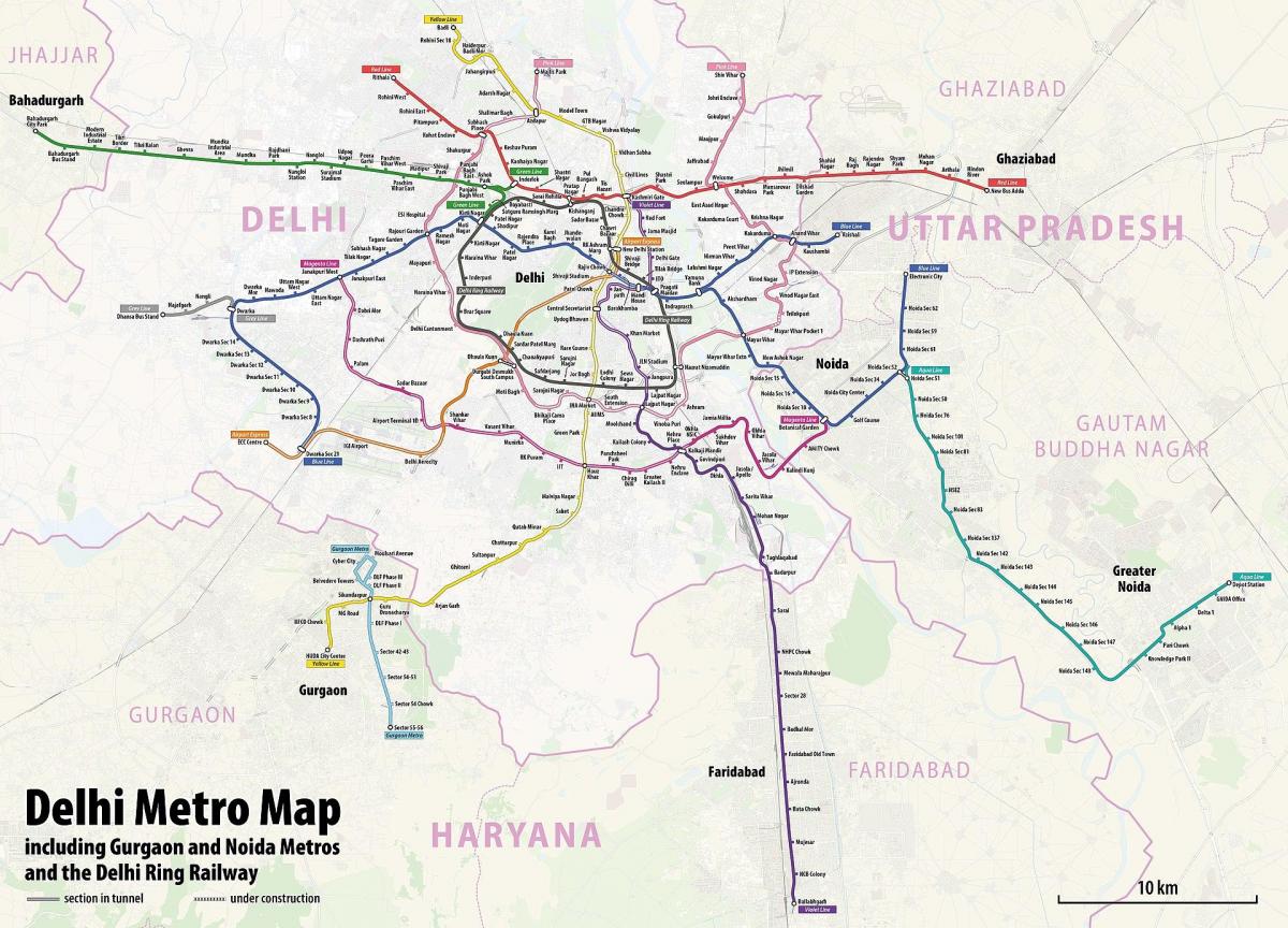 Mapa de las estaciones de metro de Nueva Delhi